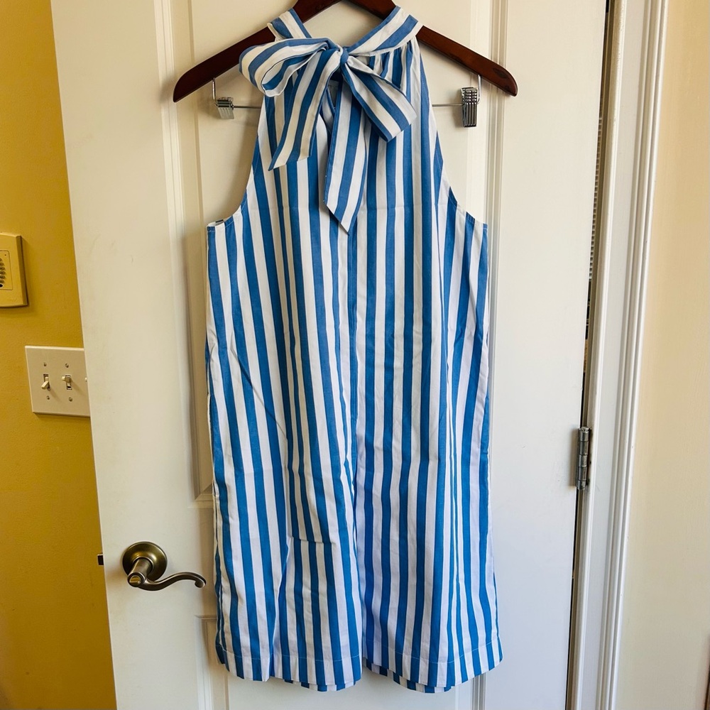 J. Crew Blue and White Striped Halter Dress